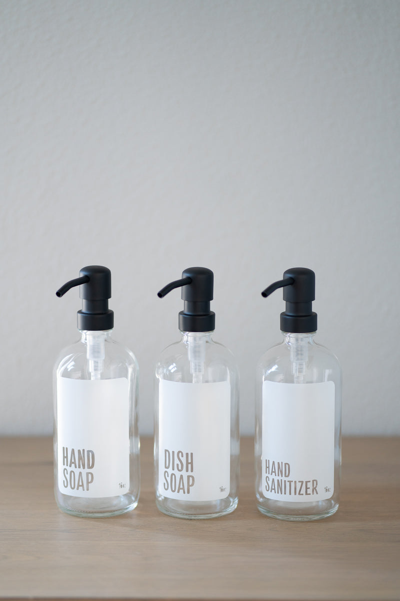 Classic Collection - Clear Glass Laser Etched Classic Hand Soap or Dis –  Urban Ember