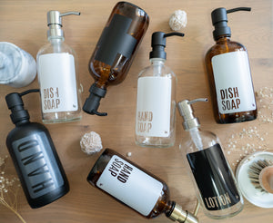 Refillable Glass soap and lotion dispensers
