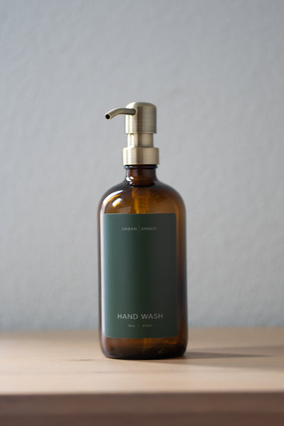 Minimalist Collection - Amber Glass Evergreen Hand Wash, Dish Soap or Hand Lotion Dispenser