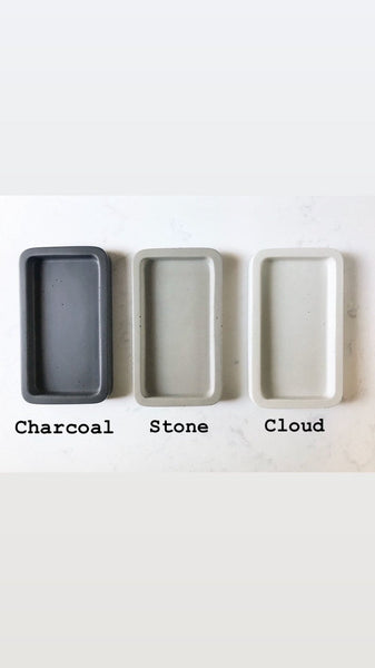 Handmade concrete grey soap bottle trays