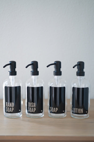Clear Glass Black soap and lotion dispensers