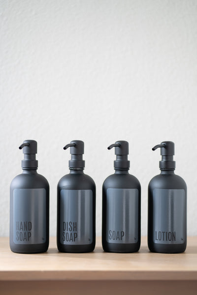 Modern matte black glass soap and lotion dispenser
