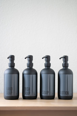 Modern matte black glass soap and lotion dispenser