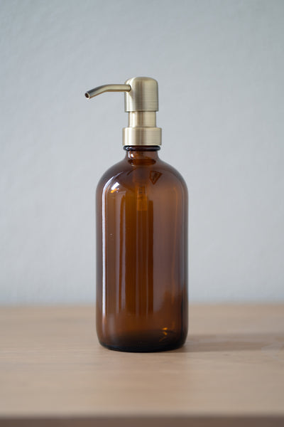 Amber Glass soap dispenser with brass pump