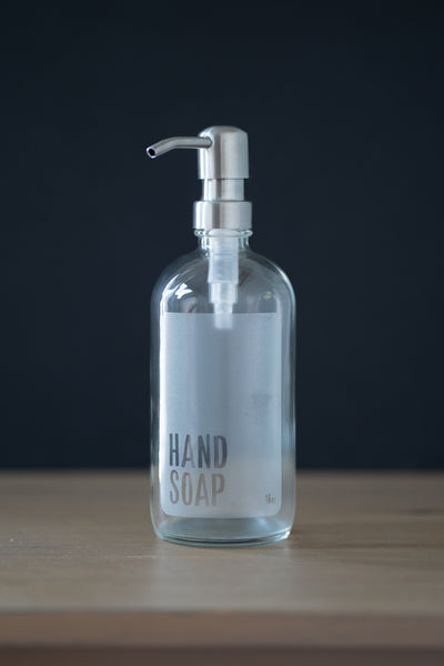 Etched Glass hand soap dispenser with stainless steel pump