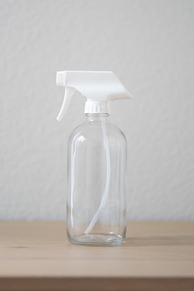 Clear Glass Refillable Spray Bottle with white sprayer