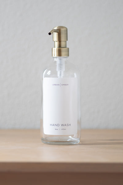 Minimalist Collection - Clear Glass White Hand Wash, Dish Soap or Hand Lotion Dispenser