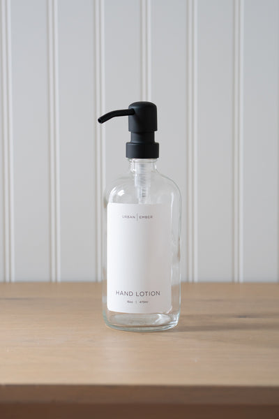 Clear glass hand lotion dispenser