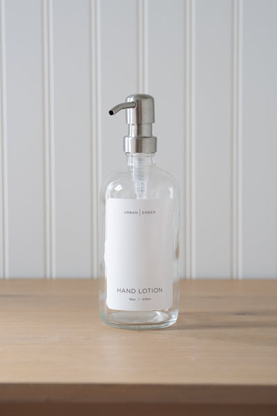 Minimalist Collection - Clear Glass White Hand Wash, Dish Soap or Hand Lotion Dispenser