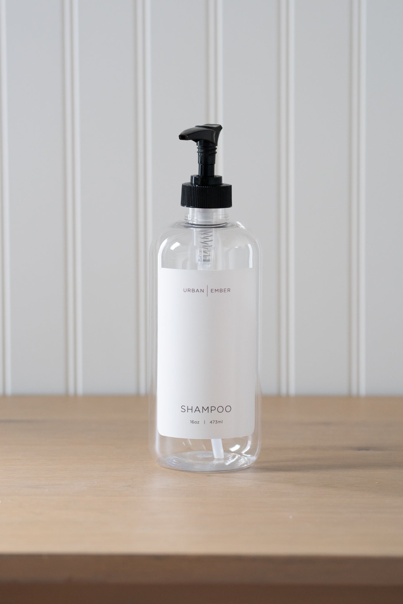 Minimalist Collection - Clear Plastic White Shampoo, Conditioner, or Body Wash Dispenser