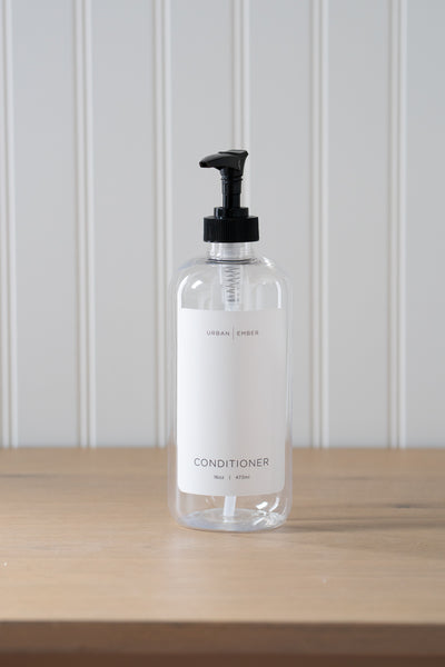 Minimalist Collection - Clear Plastic White Shampoo, Conditioner, or Body Wash Dispenser