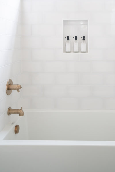 Minimalist Collection - Clear Glass White Shampoo, Conditioner, or Body Wash Dispenser
