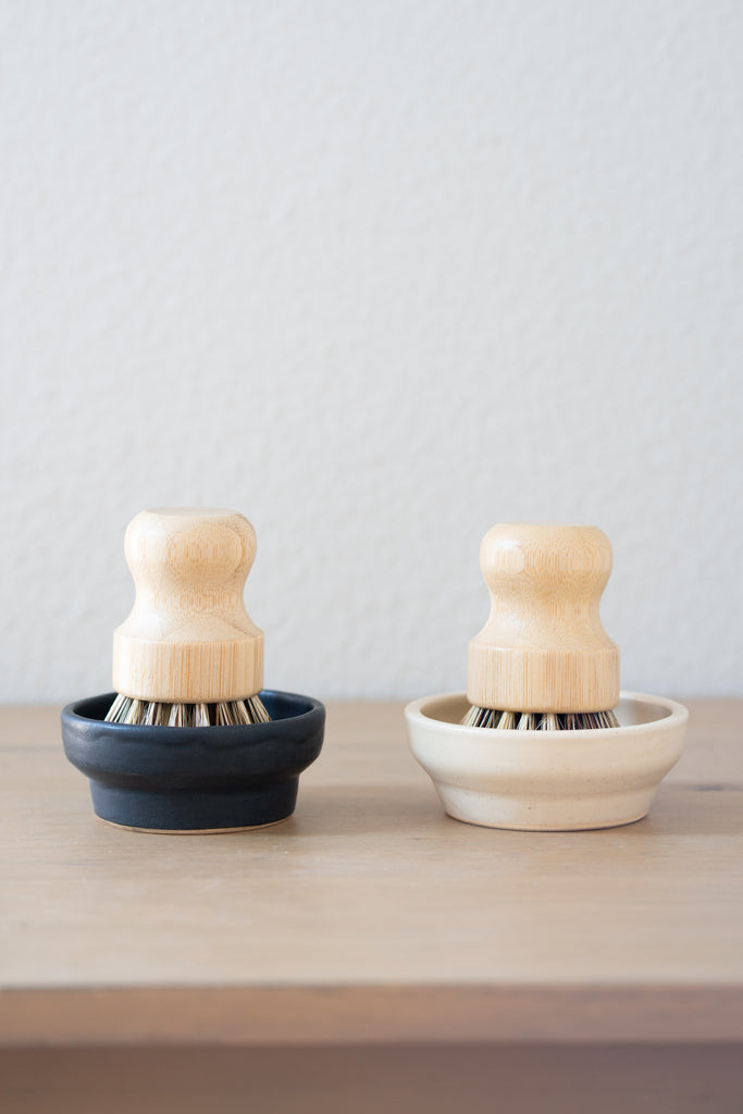 Handcrafted Pedestal Ceramic Dish and Wood Pot Brush Set – Urban Ember