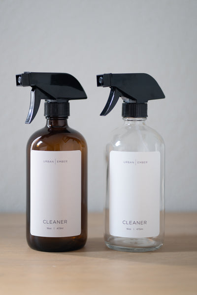 Minimalist Collection Clear or Amber Glass Cleaner Spray Bottles