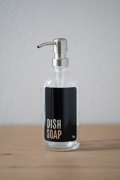 Clear Glass with black dish soap dispenser
