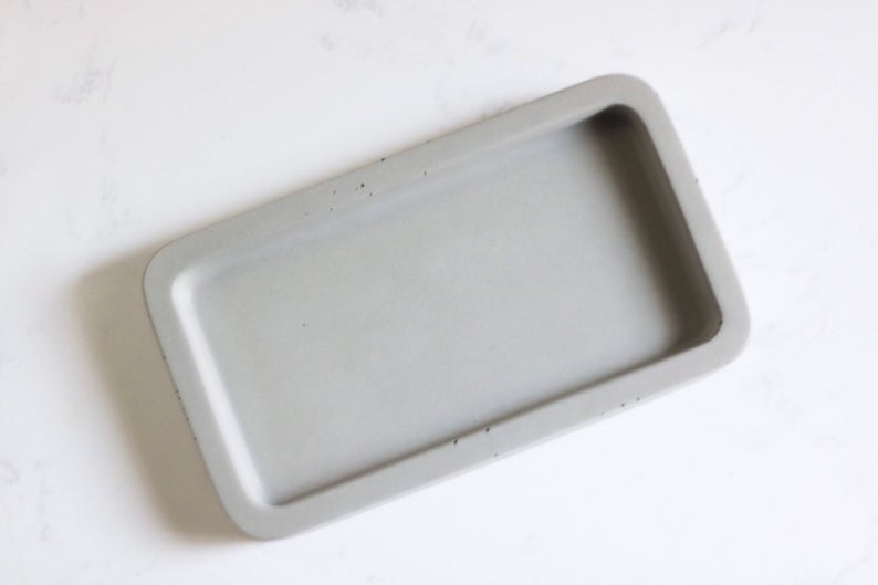 Grey handmade concrete soap bottle tray
